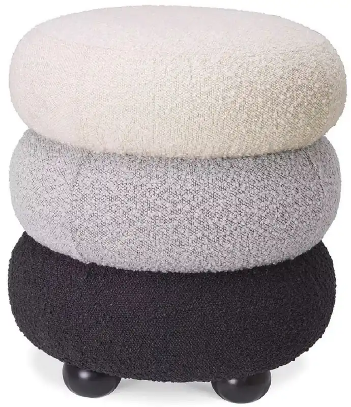 Casa Padrino tabouret de luxe crème / gris / noir Ø 43 x H. 49,5 cm - Tabouret de salon rond - Tabouret rond tapissé - Mobilier de salon - Mobilier de luxe - Ameublement de luxe - De luxe meuble Abverkauf