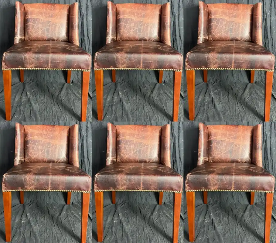 Casa Padrino ensemble de chaises de salle à manger de luxe marron foncé vintage / marron 56 x 52 x H. 81 cm - Ensemble de 6 chaises de cuisine en cuir véritable - Meuble de salle à manger de luxe Expressversand