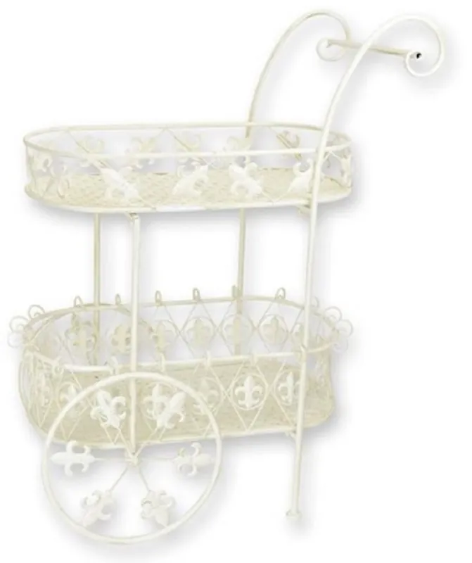 Letzte Chance Casa Padrino chariot à thé Art Nouveau blanc 81 x 51 x H. 102 cm - Elégant chariot de jardin en métal - Accessoires de jardin Baroque & Art Nouveau - Mobilier de jardin Art Nouveau