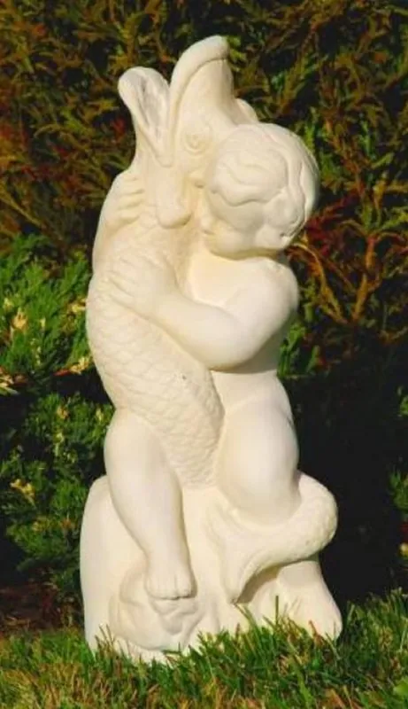 Sonderaktion Casa Padrino sculpture Art Nouveau gargouille garçon avec poisson sable H. 48 cm - Figure de pierre gargouille - Accessoires de Décoration de Jardin Art Nouveau