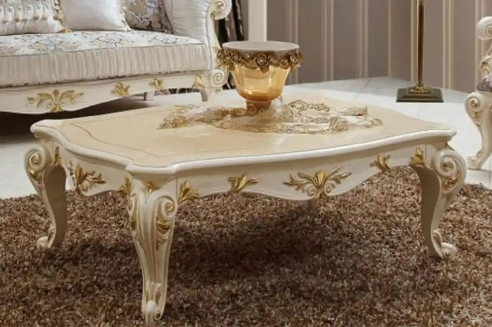 Casa Padrino table basse baroque de luxe crème / or - Magnifique table de salon en bois massif de style baroque - Meuble de salon de style baroque - Meuble de luxe de style baroque Zertifiziert