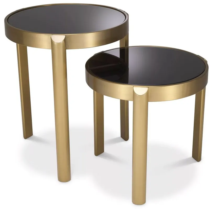 Casa Padrino ensemble de table d'appoint de luxe laiton / noir - 2 Tables rondes en inox avec plateaux en verre - Meuble de salon - Meuble d'hotel - Meuble de luxe - Ameublement de luxe Versand Am Gleichen Tag