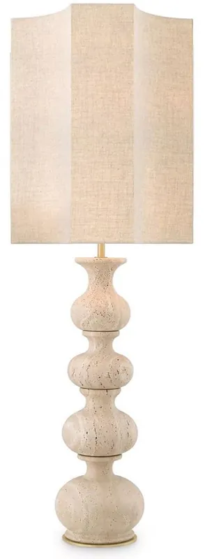 Sonderaktion Casa Padrino lampe de table de luxe beige / laiton antique 40,5 x 40,5 x H. 116,5 cm - Lampe de bureau en travertin avec abat jour - Lampes de table de luxe - Qualité de luxe