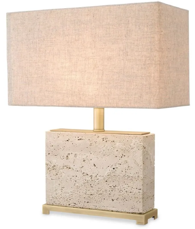 Aktuell Casa Padrino lampe de table de luxe beige / laiton antique 40 x 22 x H. 55 cm - Lampe de bureau en travertin avec abat jour rectangulaire - Lampes de table de luxe - Lampes de bureau de luxe