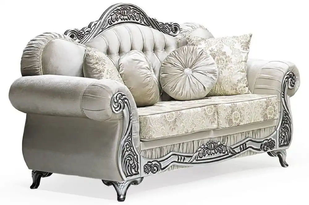 Casa Padrino canapé 2 places baroque de luxe gris / crème / argent / noir - Magnifique canapé de salon avec motif élégant et des strass - Meuble de salon de luxe de style baroque - Meuble baroque Jetzt Bestellen