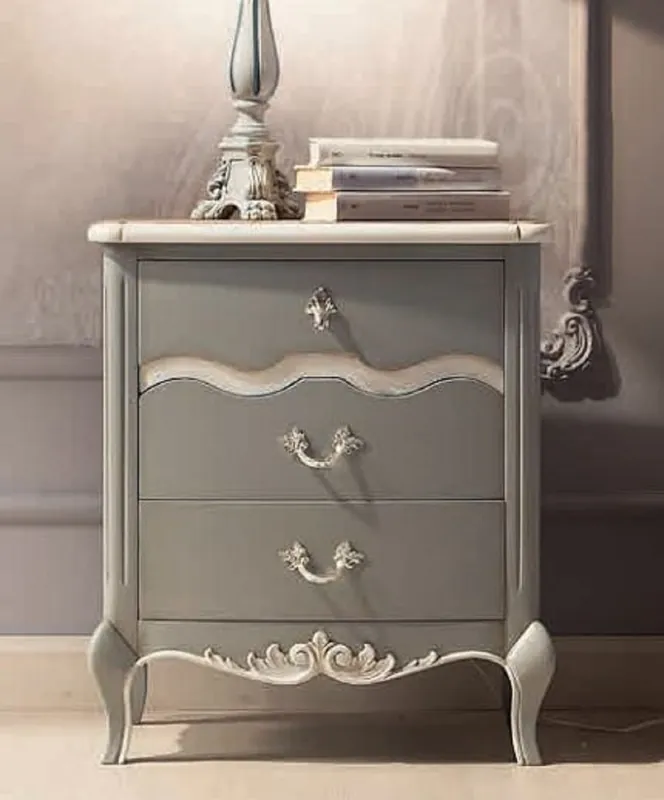 Casa Padrino table de chevet baroque de luxe avec 3 tiroirs gris / blanc - Meuble de chambre baroque - Meuble de luxe de style baroque - Qualité de Luxe - Fabriqué en Italie Must-Have