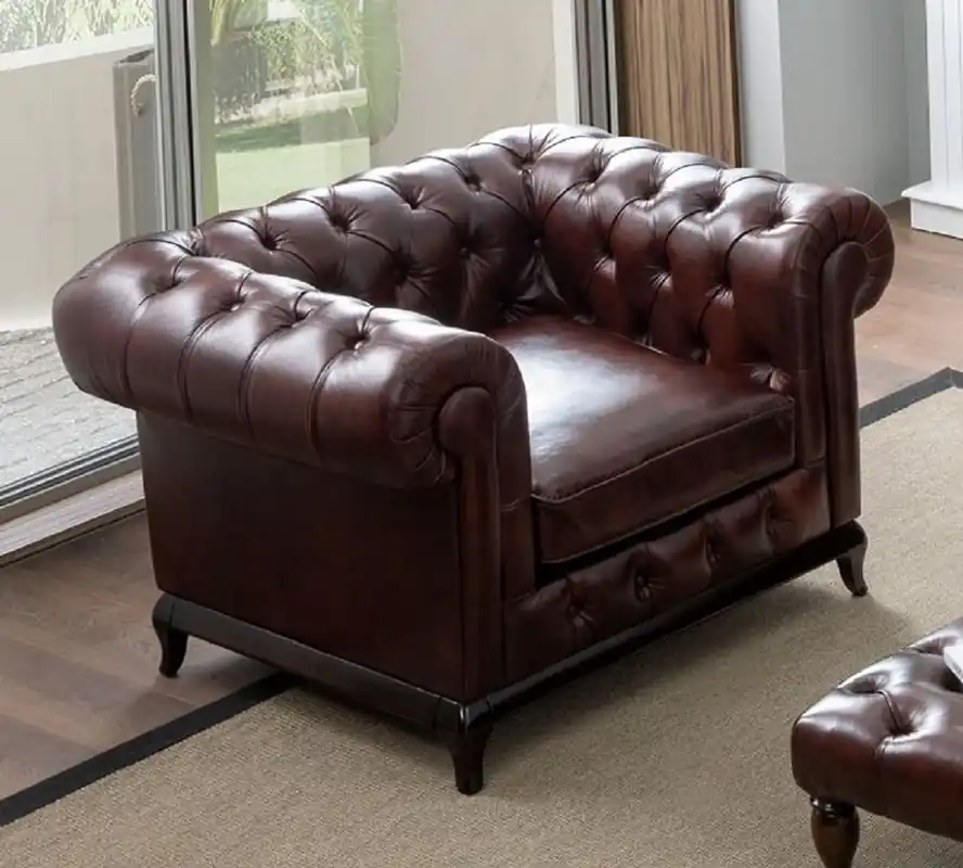Casa Padrino fauteuil Chesterfield en cuir artificiel de luxe marron foncé 115 x 90 x H. 75 cm - Canapé de salon - Mobilier de salon - Ameublement de salon de luxe - Mobilier de luxe Neue Kollektion