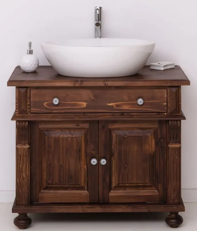 Casa Padrino ensemble de salle de bain de style campagnard marron foncé / blanc - 1 Table de Lavage et 1 Lavabo Ovale en Céramique - Meubles de salle de bain de style campagnard Letzte Chance