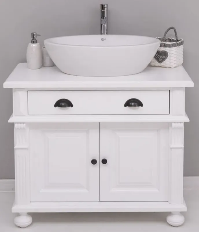 Garantierte Lieferung Casa Padrino ensemble de salle de bain de style campagnard blanc - 1 Table de Lavage et 1 Lavabo Ovale en Céramique - Meubles de salle de bain de style campagnard - Ameublement de style campagnard