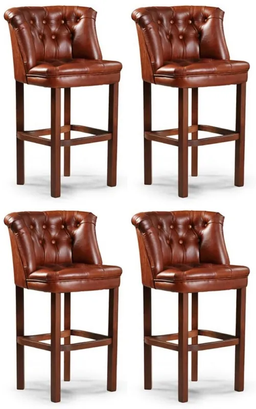 Casa Padrino Ensemble de 4 Chaises de Bar en Cuir Chesterfield de Luxe Marron 63 x 56 x H. 107 cm - Tabourets de Bar en Cuir Véritable Rembourrés - Mobilier de Bar Chesterfield de Luxe Markenprodukt
