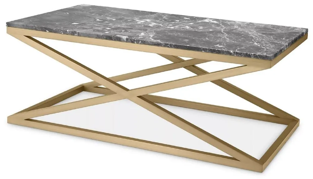 Günstig Casa Padrino table basse de luxe laiton / gris 120 x 70 x H. 47 cm - Table de salon rectangulaire en acier inoxydable avec plateau en marbre - Mobilier de salon de luxe - Ameublement de luxe