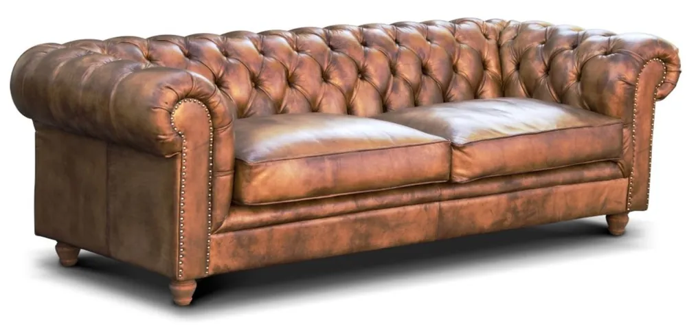 Casa Padrino canapé Chesterfield de luxe en cuir marron vintage 240 x 100 x H. 80 cm - Canapé de salon en cuir véritable - Meuble de salon - Meuble Chesterfield de luxe - Ameublement de luxe Bestseller