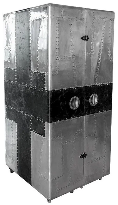 Schnäppchen Casa Padrino gabinete del vino de luxe en valise design argent / noir 86 x 80 x H. 177 cm - Gabinete bar aluminium - Gabinete valise - Meuble avion - Meuble aviateur - Meuble en aluminium de luxe