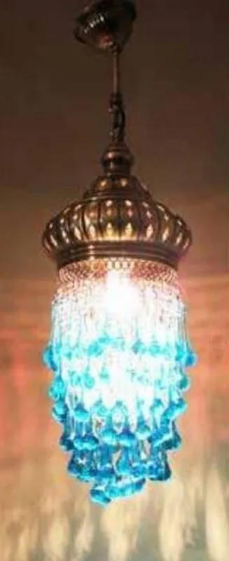 Highlight Casa Padrino lampe suspendue de luxe bronze / bleu Ø 22 x H. 75 cm - Lampe suspendue ronde de salon - Lampes suspendues de salon - Lampes suspendues de luxe - Luminaires décoratifs de luxe