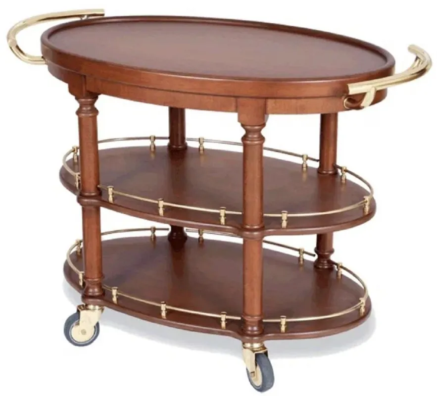 Billig Casa Padrino chariot de service en bois massif de luxe marron / laiton 120 x 65 x H. 85 cm - Chariot de restauration hôtel restaurant - Accessoires gastronomie hôtel restaurant - Meuble de luxe