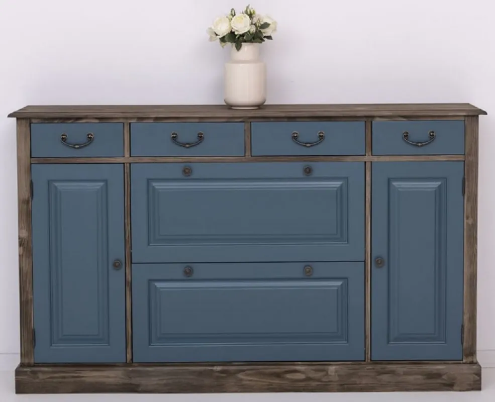 Jetzt Bestellen Casa Padrino commode de style campagnard bleu / noir 176 x 35 x H. 105 cm - Armoire en bois massif avec 6 tiroirs et 2 portes - Meuble de style campagnard - Style campagnard meuble