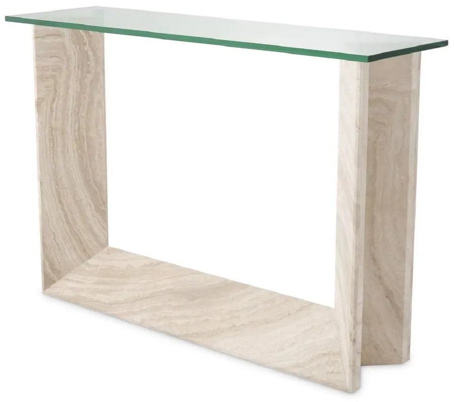 Casa Padrino console de luxe beige 120 x 37 x H. 83,5 cm - Console rectangulaire en travertin avec plateau en verre - Mobilier de salon - Mobilier de luxe - Intérieurs de luxe Preisknaller
