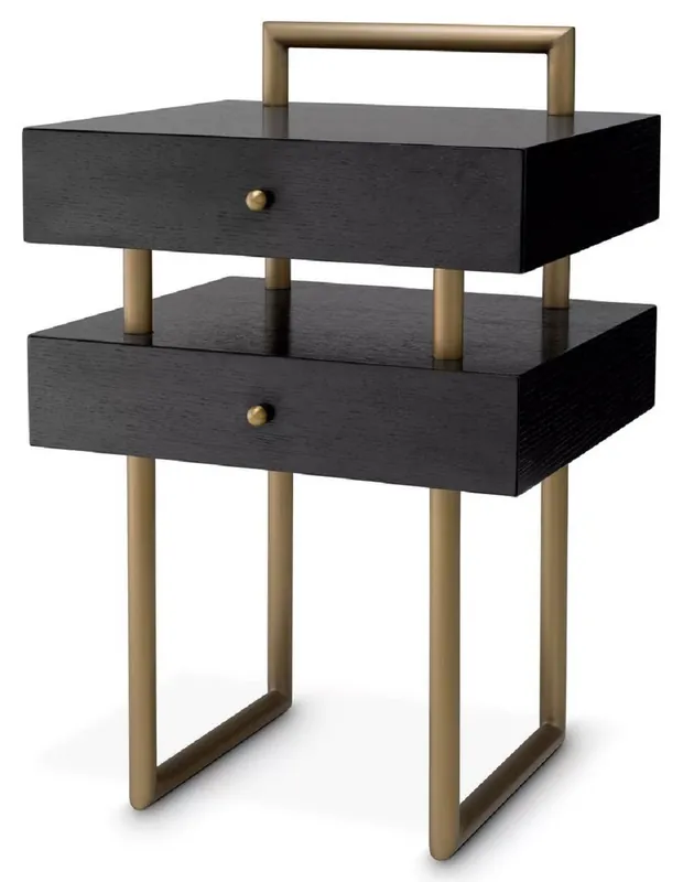 Casa Padrino Table d'Appoint de Luxe avec 2 Tiroirs Laiton / Marron Foncé 50 x 44 x H. 79 cm - Meubles de Salon - Ameublement de Salon - Meubles de Luxe - Ameublement de Luxe - Qualité Luxe Versand Am Gleichen Tag