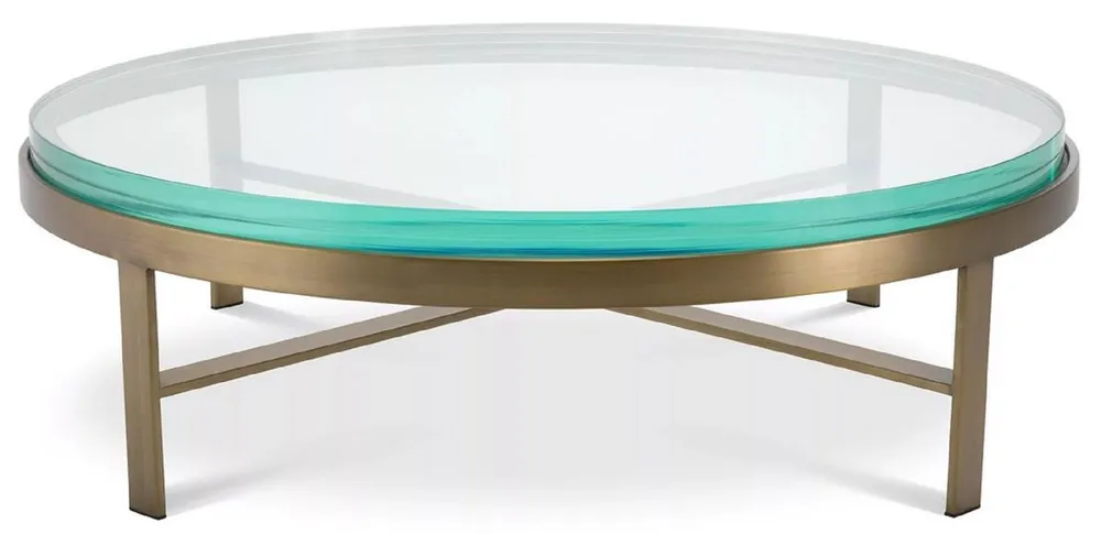 Echt Casa Padrino table basse de luxe laiton Ø 97,5 x H. 30 cm - Table de salon ronde avec plateau en verre - Mobilier de salon - Mobilier de luxe - Ameublement de salon - Ameublement de luxe