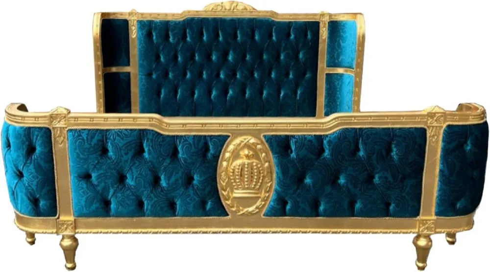 Pompöös by Casa Padrino lit double baroque de luxe turquoise motif / or - Pompeuse baroque bed conçu par Harald Glööckler - Meubles de chambre de style baroque - Meubles baroques Zertifiziert