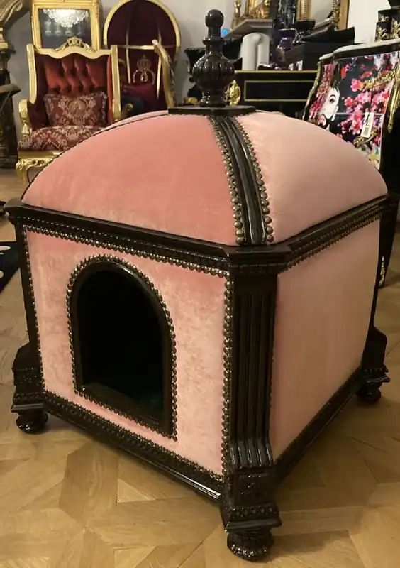 Geprüft Casa Padrino maison de chat baroque rose / marron foncé - Magnifique temple de chat de style baroque - Lit de chat de style baroque fai main - Muble baroque pour chat - Meuble baroque pour animaux