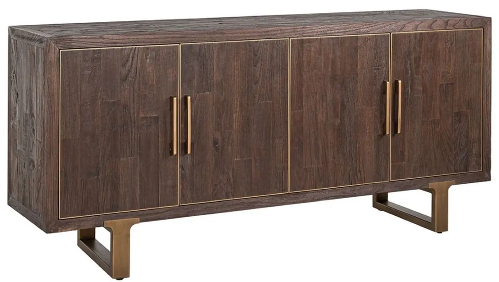 Casa Padrino buffet de luxe marron / laiton 180 x 45 x H. 86 cm - Armoire en bois massif avec 4 portes - Meuble de salon - Ameublement de salon - Meuble de luxe - Ameublement de luxe Schneller Versand