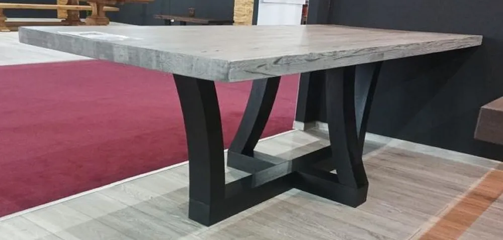 Nur Heute Casa Padrino table à manger de luxe gris / noir 240 x 100 x H. 77 cm - Table de cuisine rectangulaire avec plateau en bois massif rustique - Mobilier de salle à manger rustique de luxe