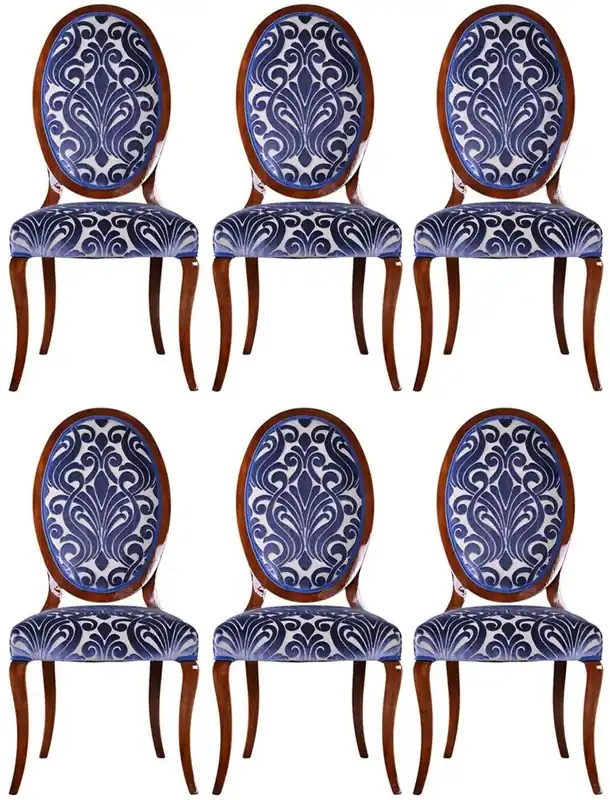 Casa Padrino ensemble de 6 Chaises de salle à manger Art Nouveau de luxe bleu / crème / marron 51 x 48 x H. 106 cm - Chaises de cuisine avec motif - Mobilier de salle à manger Baroque & Art Nouveau Versand Am Gleichen Tag