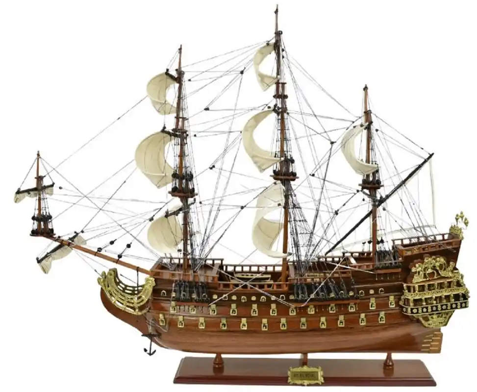 Casa Padrino vaisseau amiral Soleil Royal marron 95 x 29 x H. 90 cm - Bateau décoratif fait main - Bateau en bois - Voilier - Navire de guerre - Maquette de bateau - Accessoires déco Direktkauf