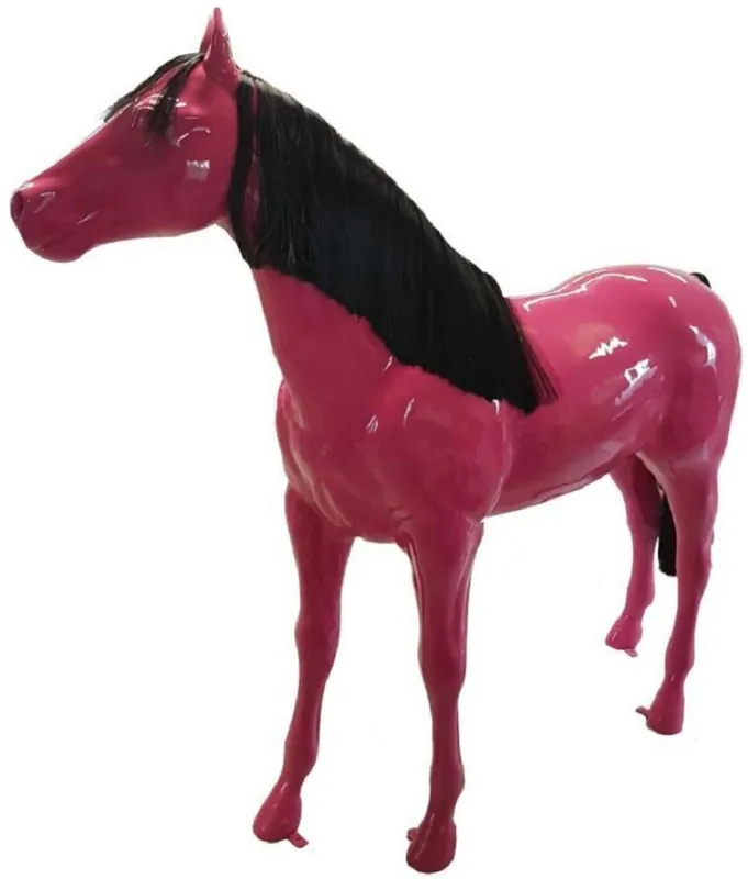 Casa Padrino sculpture décorative de luxe cheval rose / noir 240 x H. 200 cm - Immense sculpture de jardin - Sculpture grandeur nature - Sculpture décorative XXL - Figurine décorative XXL Kracherpreis