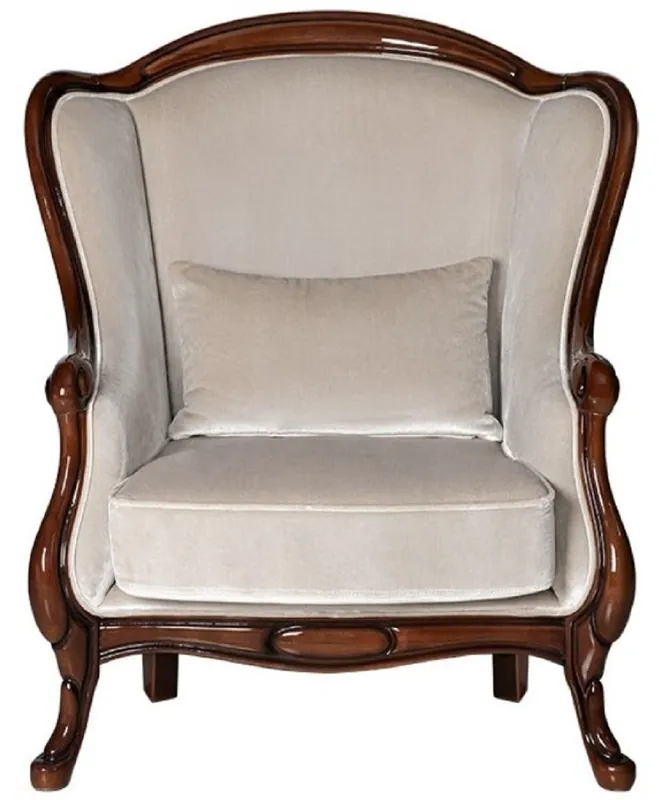 Solange Der Vorrat Reicht Casa Padrino fauteuil Art Nouveau de luxe gris / marron foncé brillant 92 x 84 x H. 96 cm - Fauteuil de salon élégant - Mobilier de salon - Mobilier de luxe style Art Nouveau