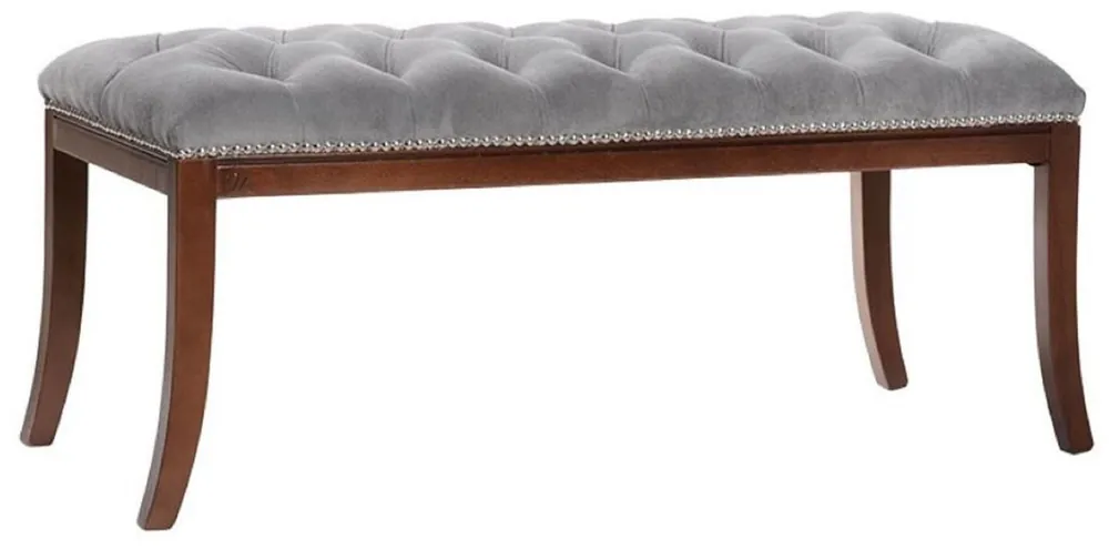 Direkt Vom Hersteller Casa Padrino Banc Biedermeier de Luxe Gris / Marron 89 x 38 x H. 36 cm - Banc de Salon Rembourré - Banc de Chambre - Meubles de Salon - Meubles de Chambre - Meubles Biedermeier
