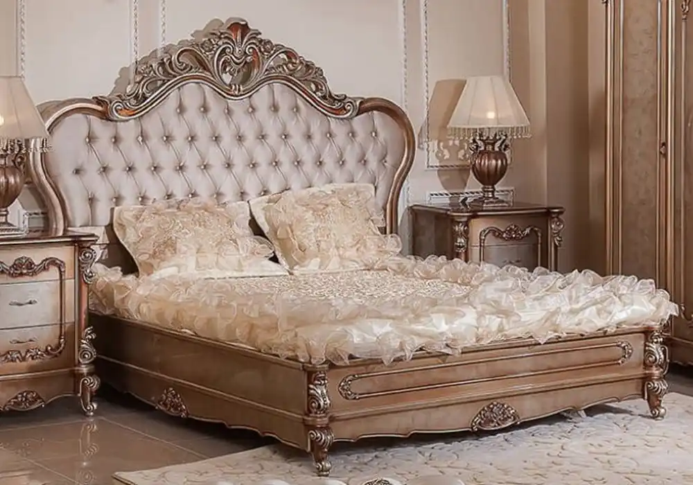 Sofort Bestellen Casa Padrino lit double baroque de luxe gris / cuivre / argent - Magnifique lit en bois massif - Meuble de chambre de luxe de style baroque - Meuble baroque - Ameublement baroque