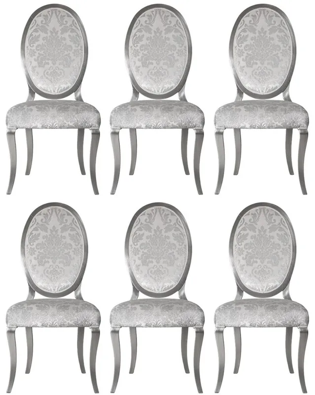 Casa Padrino ensemble de 6 chaises de salle à manger Art Nouveau de luxe argent / gris / argent 51 x 48 x H. 106 cm - Chaises cuisine avec motif - Mobilier de salle à manger Baroque & Art Nouveau Aktuell