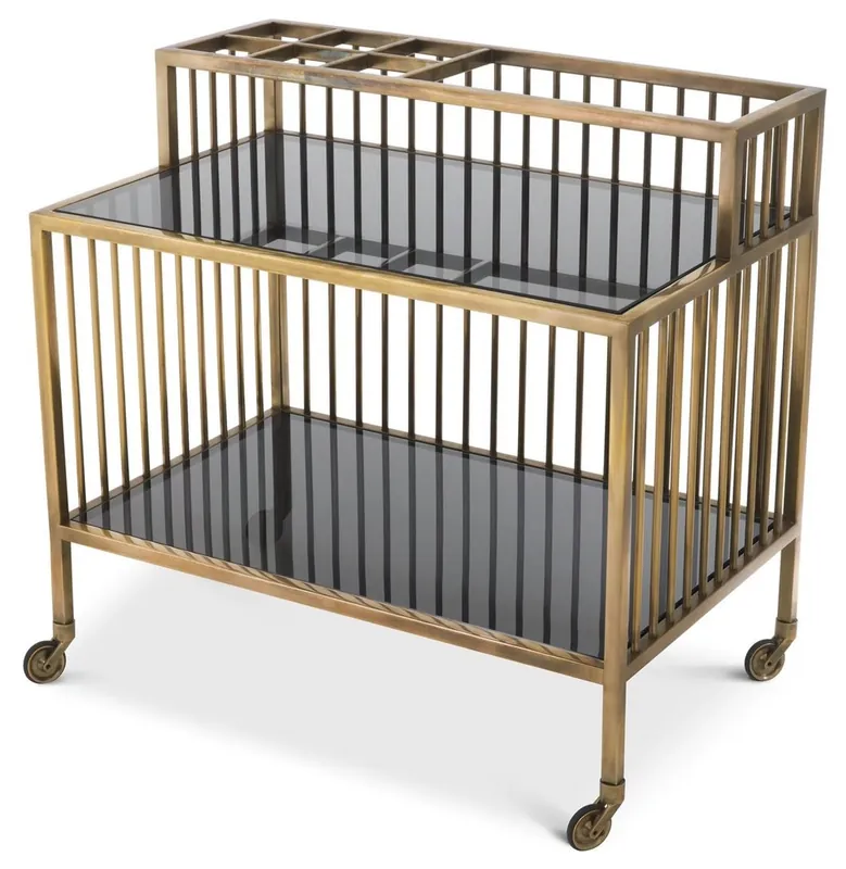 Sonderaktion Casa Padrino chariot de service laiton vintage / gris 80 x 50,5 x H. 76,5 cm - Chariot de restauration hôtel restaurant - Accessoires gastronomie hôtel restaurant - Meuble de luxe
