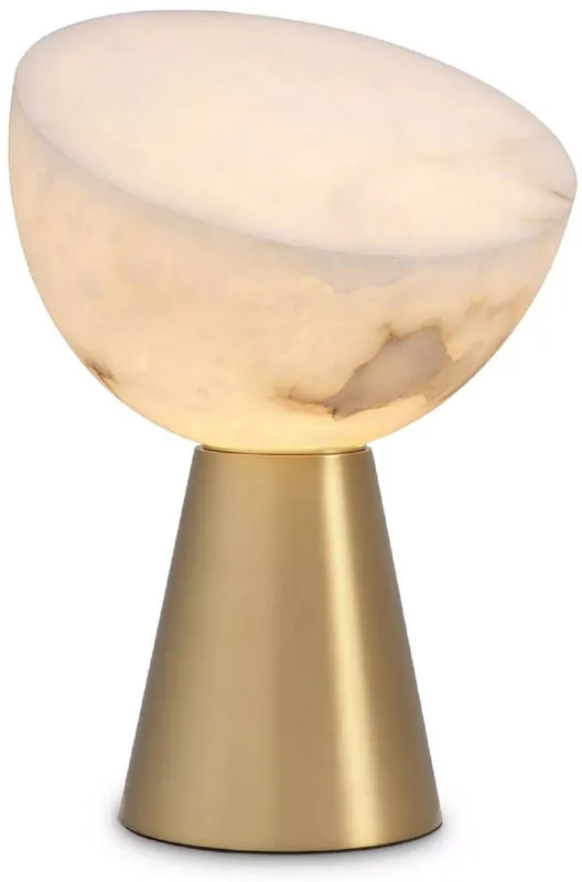 Abverkauf Casa Padrino lampe de table de luxe laiton antique / albâtre Ø 30 x H. 45 cm - Lampe de bureau ronde en métal avec abat jour en albâtre - Luminaire de luxe - Mobilier de luxe - Intérieur de luxe