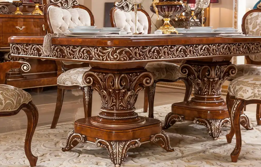 Casa Padrino table à manger baroque de luxe marron / bronze - Magnifique table de salle à manger en bois massif de style baroque - Meuble de salle à manger baroque - Meuble de luxe style baroque Garantierte Lieferung