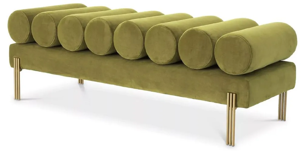 Bestpreis Casa Padrino banc de luxe en velours vert vintage / laiton 130 x 45 x H. 42 cm - Banc de salon - Banc de chambre - Meuble de salon - Meuble de chambre - Meuble de luxe - Ameublement de luxe