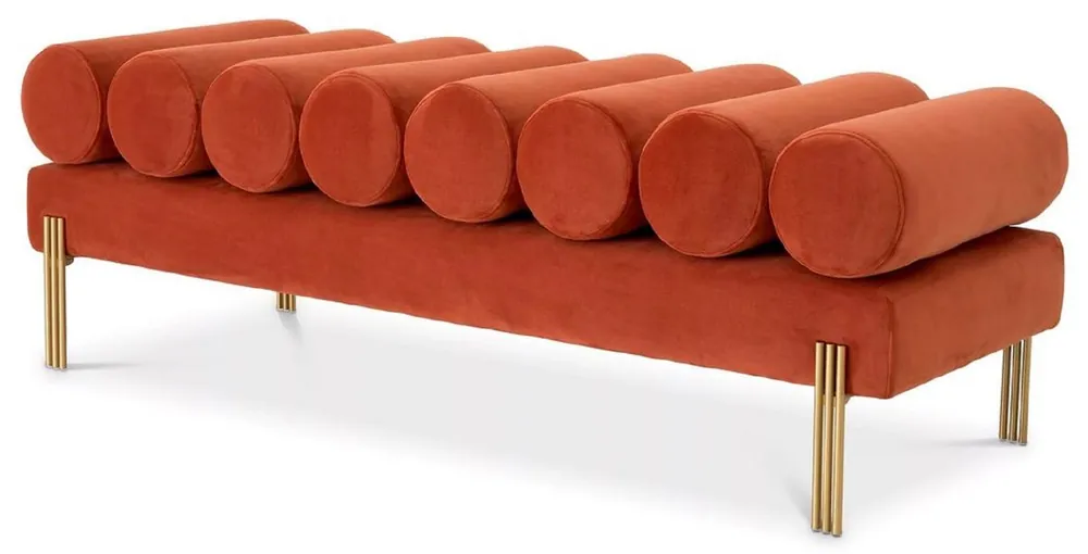 Casa Padrino banc de luxe en velours orange / laiton 130 x 45 x H. 42 cm - Banc de salon - Banc de chambre - Meuble de salon - Meuble de chambre - Meuble de luxe - Ameublement de luxe Wochenendangebot