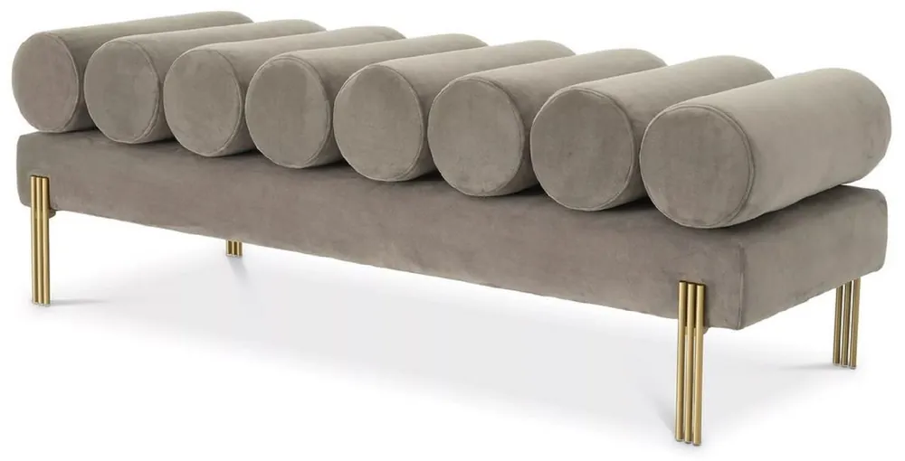 Casa Padrino banc de luxe en velours gris / laiton 130 x 45 x H. 42 cm - Banc de salon - Banc de chambre - Meuble de salon - Meuble de chambre - Meuble de luxe - Ameublement de luxe Knallerangebot