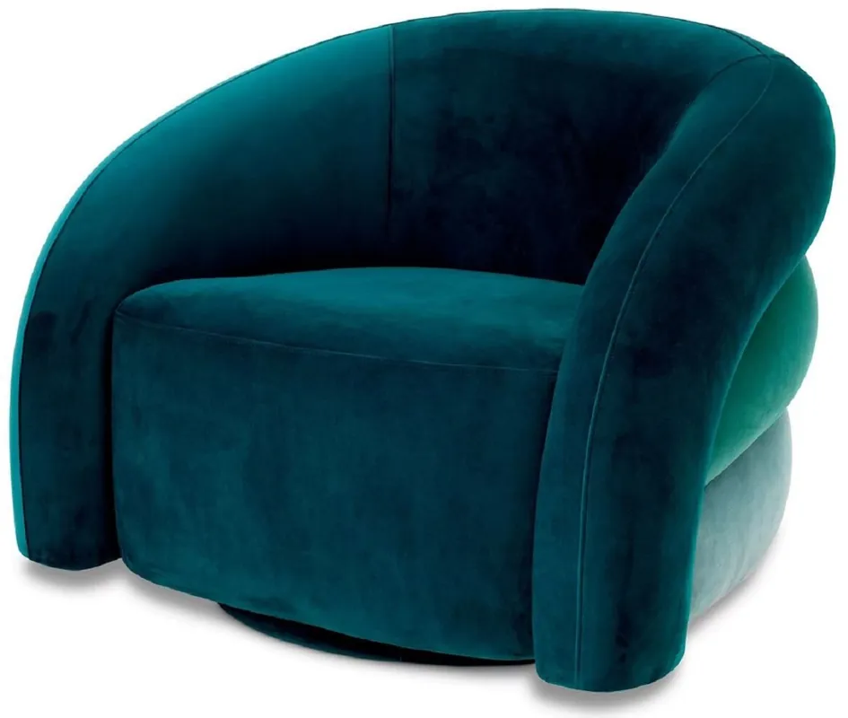 Casa Padrino fauteuil pivotant de luxe vert / turquoise / bleu / noir 91 x 80 x H. 66 cm - Fauteuil de salon en velours - Meuble de salon - Meuble de luxe - Ameublement de salon de luxe Saisonangebot