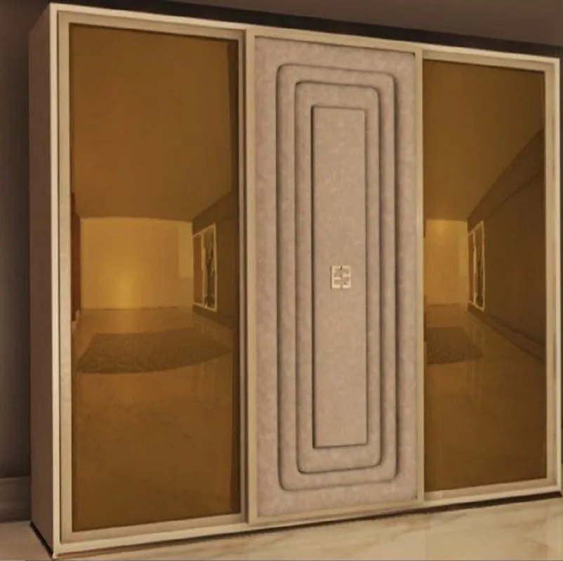 Casa Padrino armoire de chambre de luxe beige / taupe / or - Armoire avec 3 portes coulissantes - Meubles de Chambre - Meubles d'Hôtel - Meubles de Luxe - Qualité de Luxe - Fabriqué en Italie Markenprodukt
