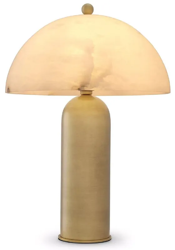 Bestseller Casa Padrino lampe de table de luxe laiton antique / albâtre Ø 39,5 x H. 58 cm - Lampe de bureau ronde en métal avec abat jour en albâtre - Luminaire de luxe - Mobilier de luxe - Intérieur de luxe