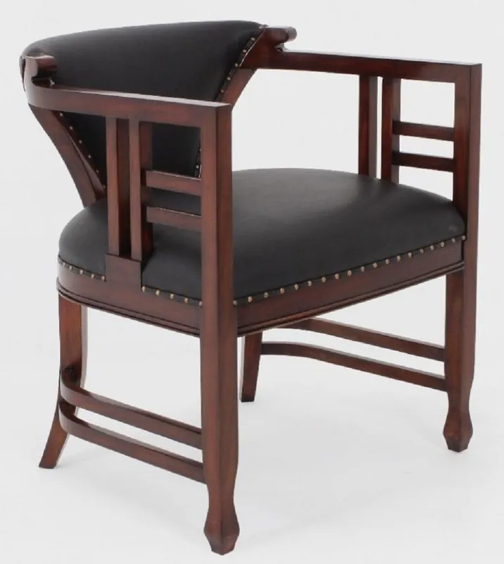 Bestseller Casa Padrino fauteuil en cuir Art Nouveau de luxe noir / marron foncé - Fauteuil de salon en cuir véritable - Meuble en cuir - Meuble de salon - Meuble de luxe en style Art Nouveau