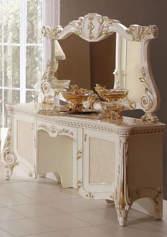 Casa Padrino ensemble de chambre baroque de luxe beige / blanc / or - 1 Commode à Maquillage Baroque & 1 Miroir Baroque - Meuble de chambre de luxe de style baroque - Meuble baroque Neu