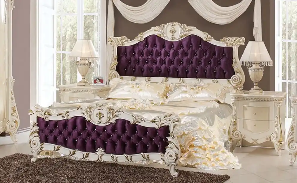 Meistverkauft Casa Padrino ensemble de chambre baroque de luxe violet / blanc / or - 1 Lit Double avec Tête de Lit et 2 Tables de Chevet - Mobilier de chambre baroque - Mobilier de luxe style baroque