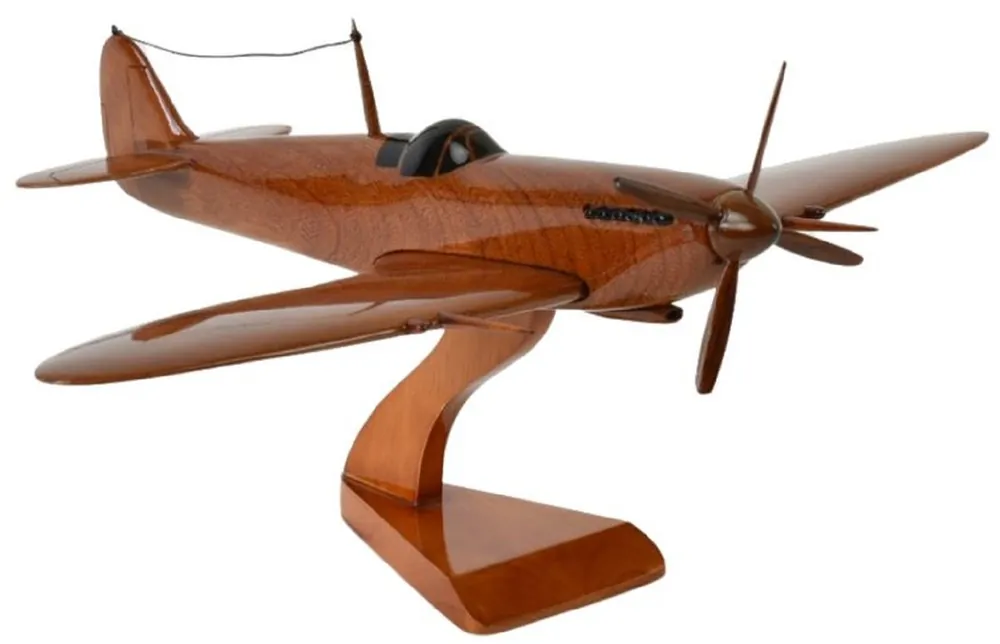 Sichere Zahlung Casa Padrino avion de chasse décoratif de luxe Supermarine Spitfire marron / noir 40 x 36 x H. 20 cm - Avion en bois avec support - Avion à hélice - Maquette d'avion - Décoration de bureau