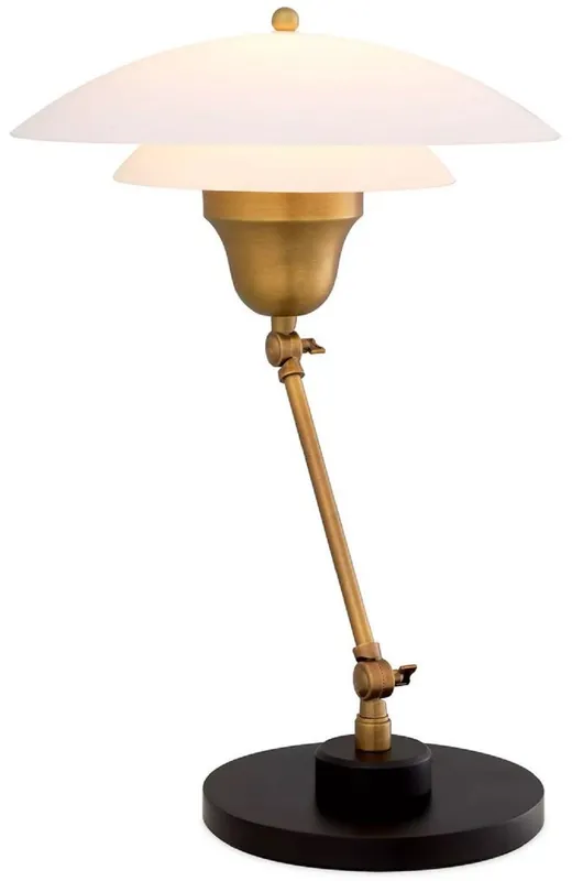 Neu Casa Padrino lampe de table de luxe laiton antique / noir / blanc Ø 42 x H. 55 cm - Lampe de bureau orientable avec abat-jour rond en verre - Luminaire de luxe - Mobilier de luxe - Intérieur de luxe