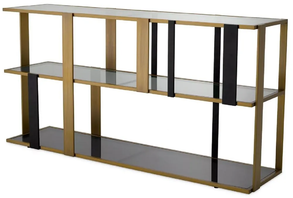 Versand Am Gleichen Tag Casa Padrino armoire étagère de luxe laiton / noir / gris 178 x 44 x H. 89,5 cm - Armoire de salon rectangulaire - Armoire de bureau - Meuble de salon - Meuble de bureau - Meuble de luxe