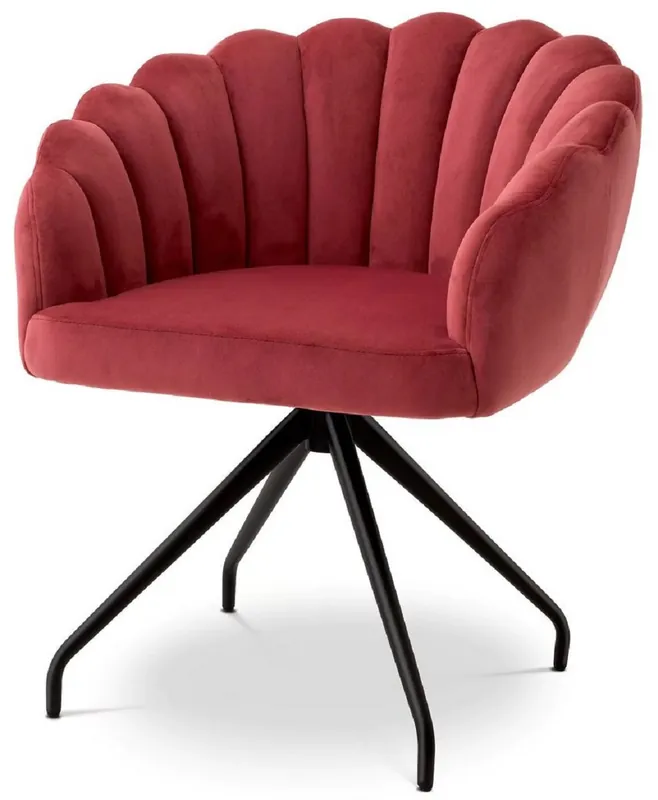 Nur Heute Casa Padrino chaise de salle à manger de luxe rouge / noir 65,5 x 64 x H. 78,5 cm - Chaise pivotante avec tissu velours fin - Meuble de salle à manger - Meuble de luxe - Ameublement de luxe